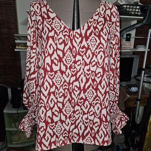 Vince Camuto Red and White Ikat Blouse